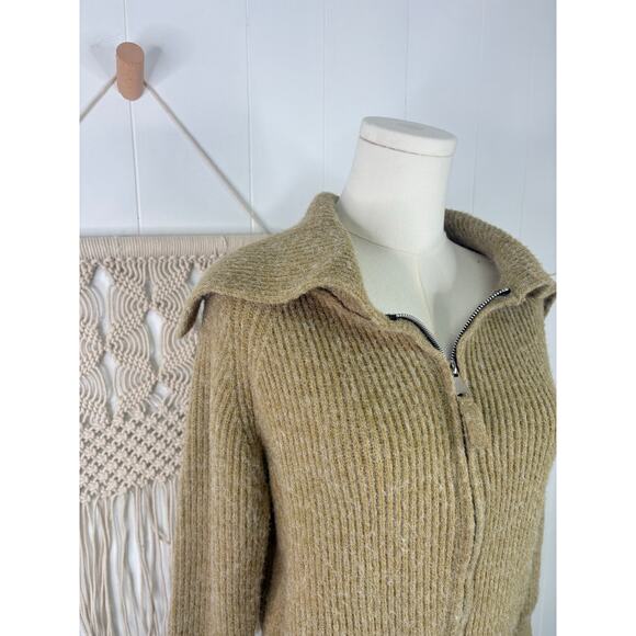 Emerson Lang Zip Up Ribbed Sweater Womens Medium Tan Camel - Picture 3 of 7